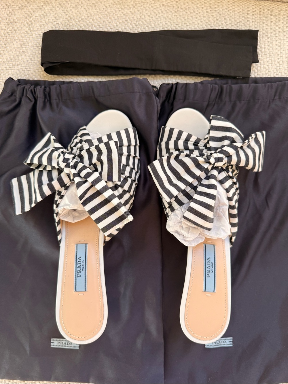 Prada Black and White Stripe Sandals